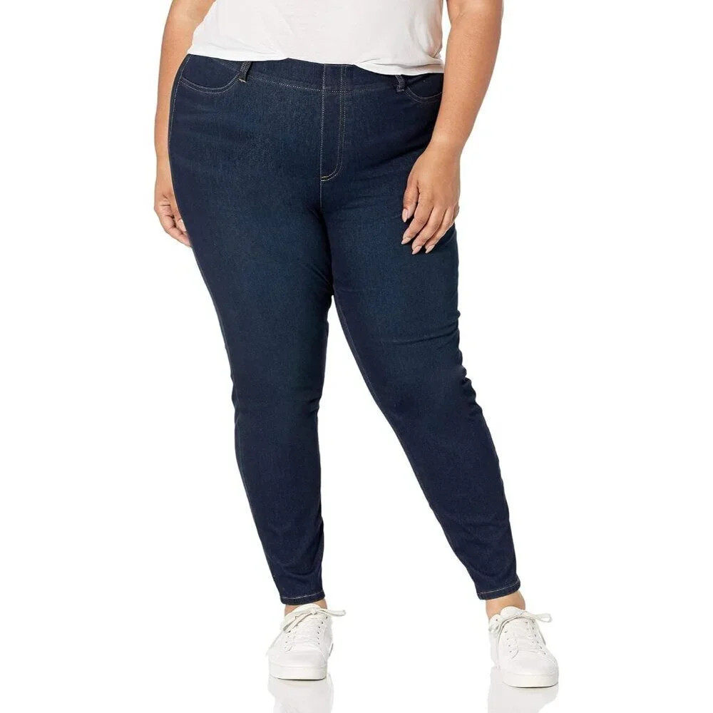 Plus Size Womens Pull-On Skinny Knit Jegging Dark Wash Comfortable Stretch